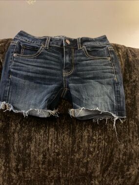American Eagle Outfitters Dark Blue Denim Shorts with Contrast Stitching